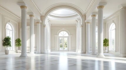 Classic semicircular interior design featuring columns in 3D rendering