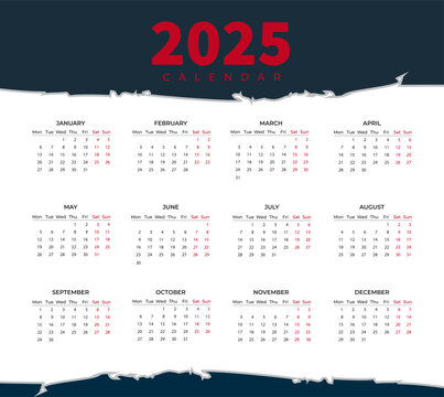 A Year in Focus  grid 2025 colorful vector Simple layout of pocket or wall calendar 