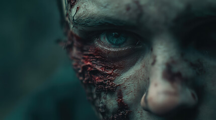 Obraz premium A man with a bloody face and blue eyes