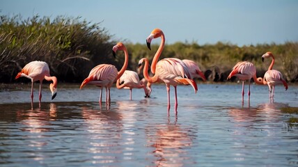 group of flamingos in the lake
