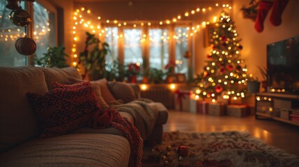 Christmas tree in the living room with lights