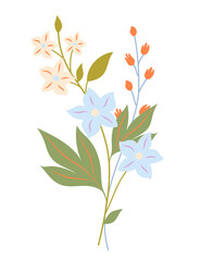 Bouquet with decorative colorful flowers isolated on a white background