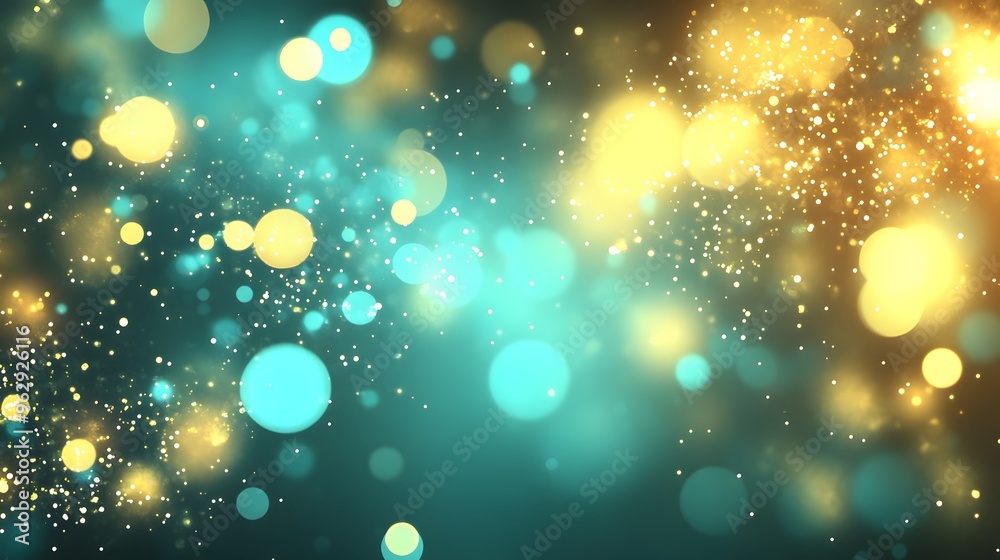 Sticker Abstract Teal and Gold Bokeh Background with Glitter