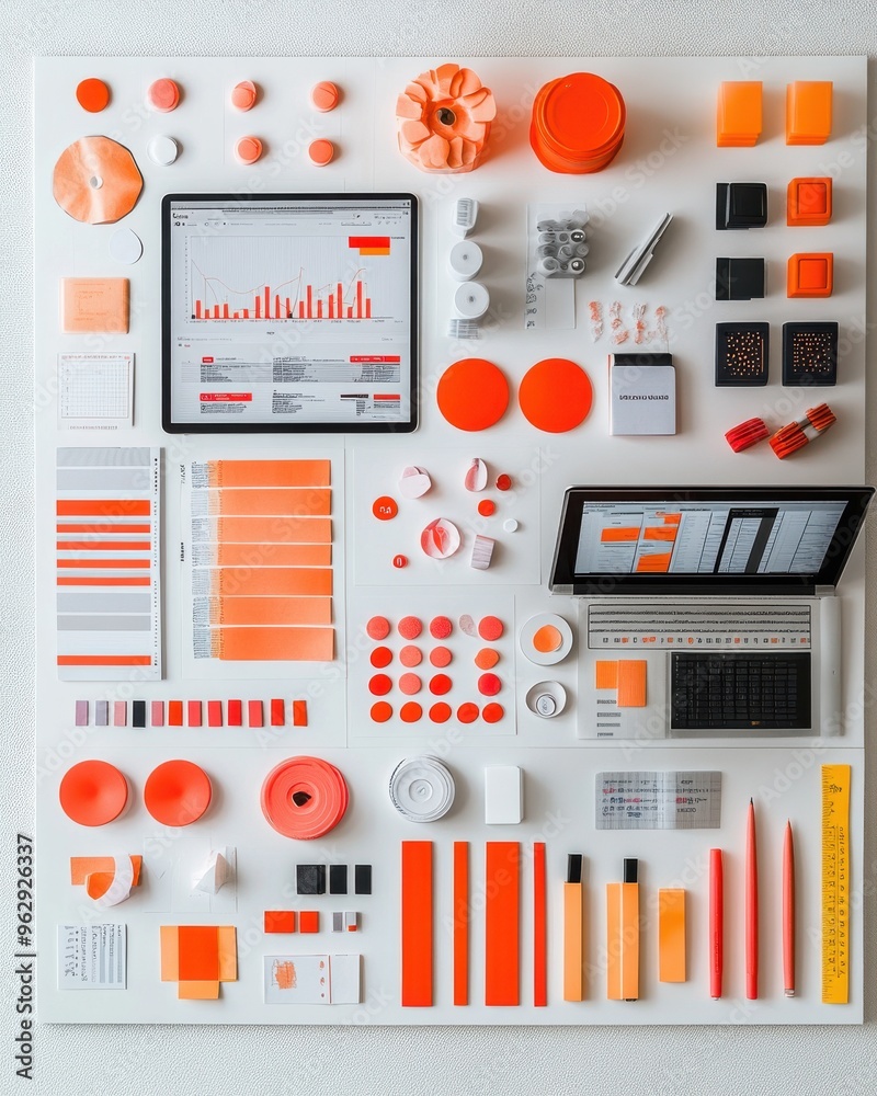 Poster vibrant orange color palette with dynamic charts, an engaging visual display of orange hues compleme