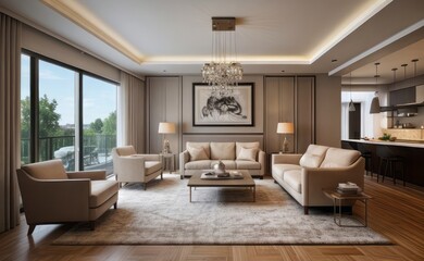 Fototapeta premium Modern luxury living room interior design