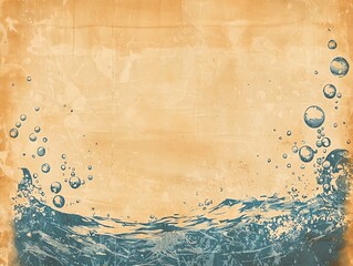 Vintage illustration of a submarine underwater with air bubbles.