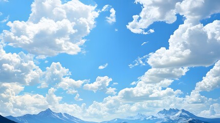 Fototapeta premium Blue Sky with Fluffy Clouds and Mountain Peaks