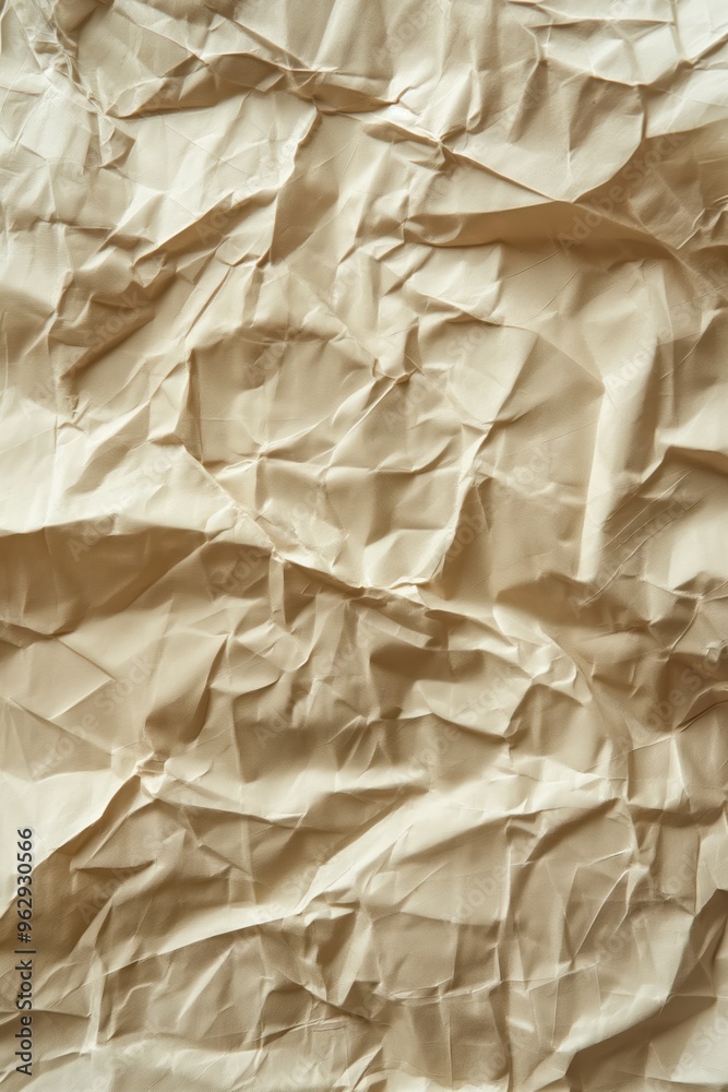 Aufkleber Crumpled beige paper texture background with folded edges. Close-up view of paper surface from above. Perfect for design and art projects. Use as a unique background or element in your composition.