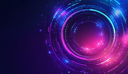 Abstract futuristic technology background with digital glowing rings and blue, purple light vector 