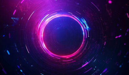 Abstract futuristic technology background with digital glowing rings and blue, purple light vector 