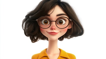 Obraz premium Beautiful and funny cartoon woman isolated photo on white background. Cartoon Woman in glasses