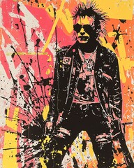 Fototapeta premium Abstract portrait of a punk rocker with spiky hair and a distressed look.