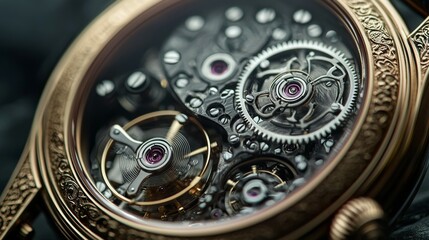 Closeup of a Gold Watch Mechanism with Intricate Gears