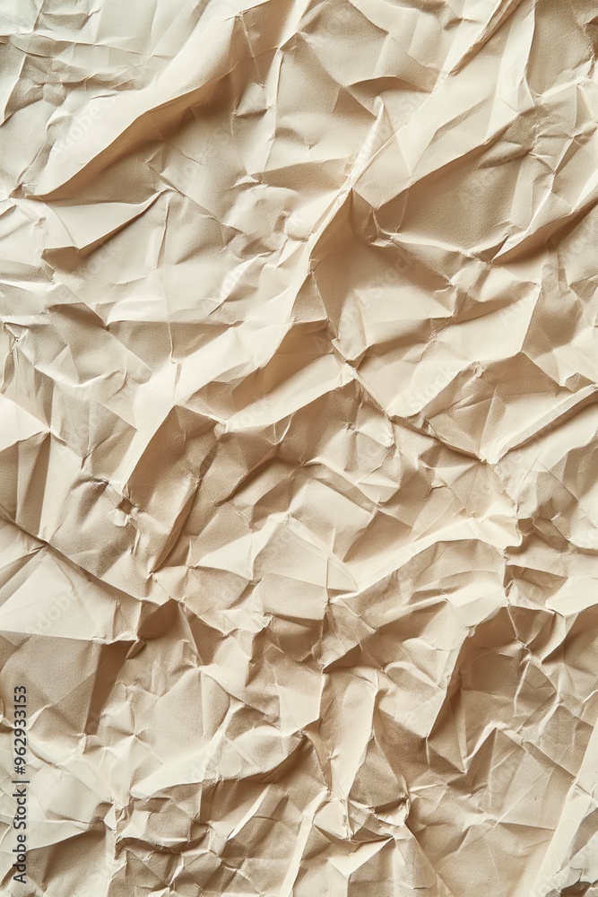 Poster crumpled beige paper texture background. close-up view of folded and creased paper surface. slightly