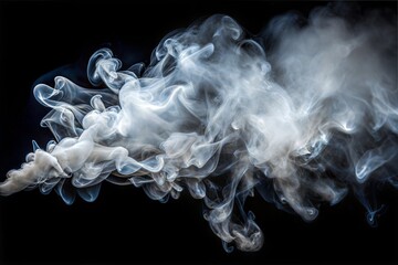 Dynamic swirls of white smoke in dark atmosphere captured in high definition macro shot