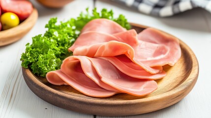Slices of ham. Set of fresh slices of Ham isolated on background. Ham on the plate