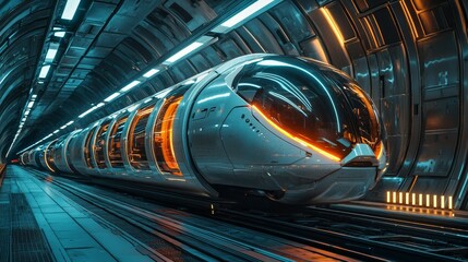 Fototapeta premium Futuristic Train in Tunnel