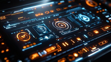 Obraz premium Futuristic Digital Interface with Glowing Orange and Blue Elements