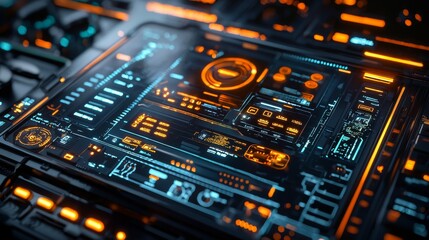 Fototapeta premium Futuristic Technology Interface with Orange and Blue Glowing Lights