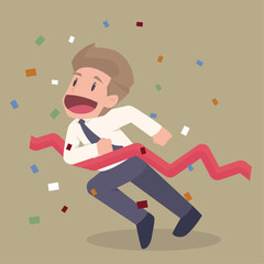 Businessman crossing finish line, he is won a competition illustrator vector