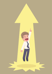 Businessman Look at the arrow reach higher target. flat character ambition to success in competition.vector