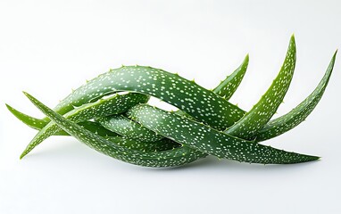 Elegant Hair Accessory with Aloe Vera Leaves for Refreshing Natural Hair Care Products on White Background