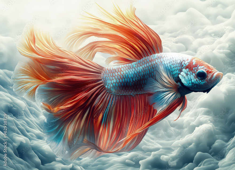 Wall mural Colorful Betta Fish with Flowing Fins in Water