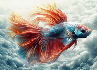 Fototapeta premium Colorful Betta Fish with Flowing Fins in Water