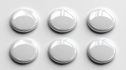 Six blank white round buttons arranged in two rows of three on a white background.