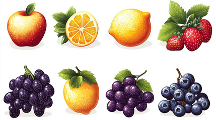 A set of cartoon fruits in vector style