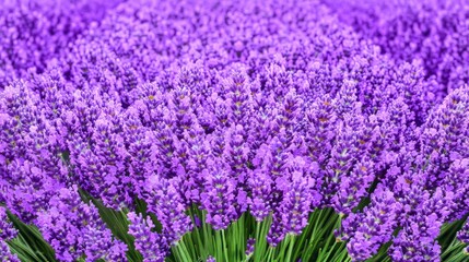 Fototapeta premium A field of lavender flowers with rows of purple blooms stretching into the distance