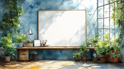 A contemporary office highlighting personal brand growth with startup funding and content creation efforts The workspace includes a blank wall