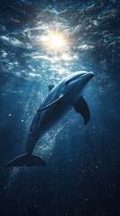 Naklejka premium Realistic dolphin captured in high resolution, showing smooth skin and vivid motion image