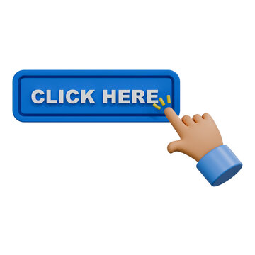 click here button with hand cursor pointer clicking 3d render illustration