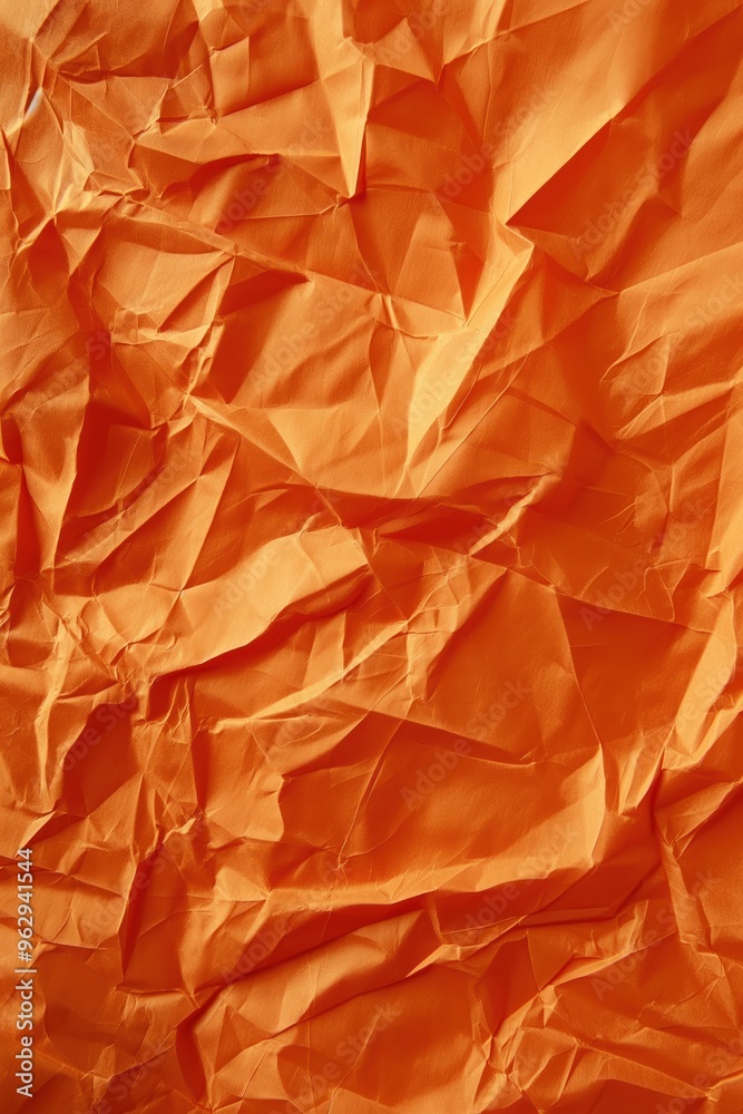 Poster crumpled orange paper texture background with unique perspective. close-up view of folded and crease