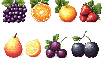 A set of cartoon fruits in vector style