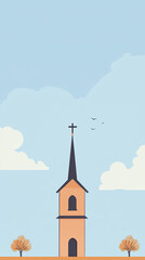 A Simple Church Steeple Against a Serene Blue Sky