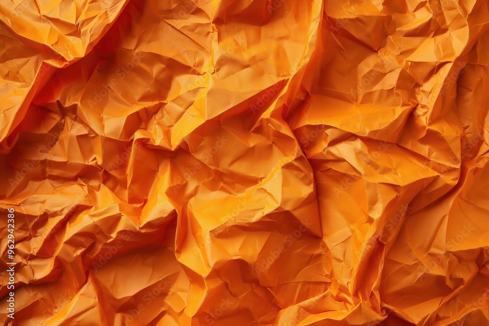 Aufkleber crumpled orange paper texture background with rough surface. close-up view of folded and creased ora