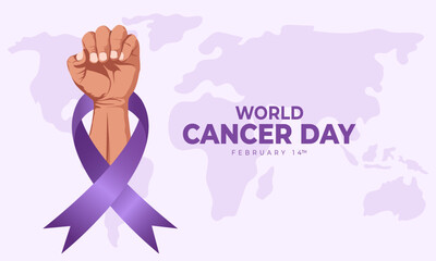 Fototapeta premium illustration of World cancer day poster design decoration with hand and ribbon isolated