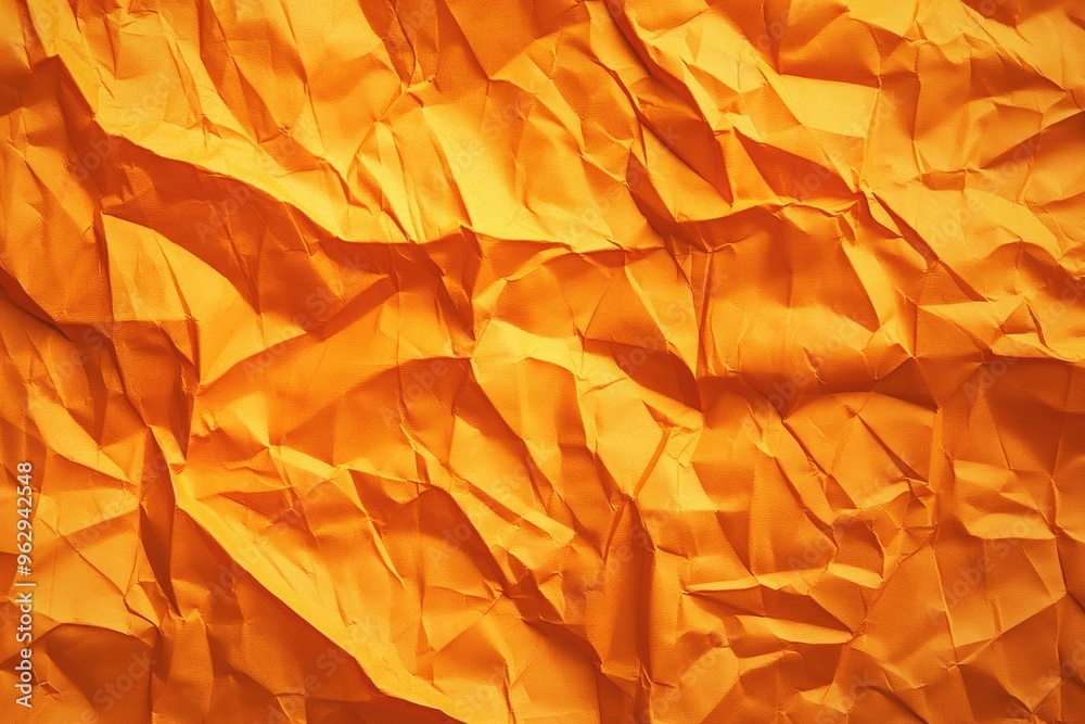 Aufkleber crumpled yellow paper texture with rough surface. close-up view of folded and creased orange backgro