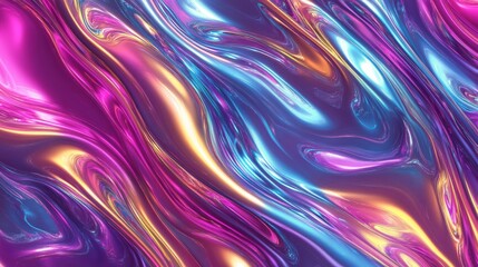 Futuristic Metallic Holographic Cosmic Swirls on Smooth Chrome Background in Ultra HD