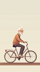 Naklejka premium A Senior Citizen's Joyride: A Cartoon Illustration of an Elderly Man, Full of Life, Enjoying a Ride on His Bicycle.