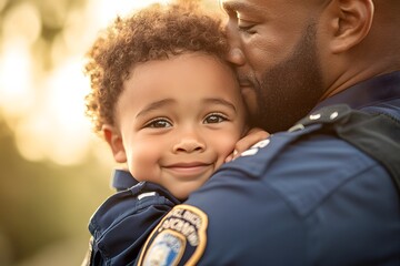 Child hugging police officer
