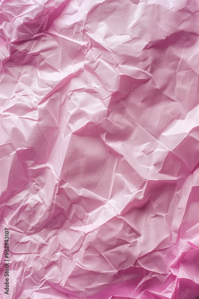 Poster pink crumpled paper texture background with soft focus. close-up view of folded pink paper with roug