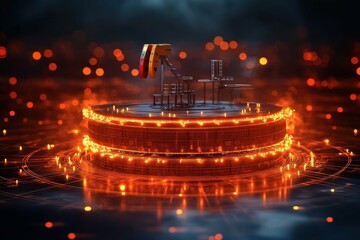 A clean, efficient wellhead surrounded by technology, symbolizing a modern approach to fracking and the integration of advanced tools for resource extraction.