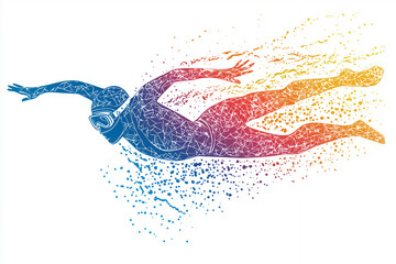 Male athlete swimmer doing a training exercise for a swimming sports race event by practising the breast stroke and diving underwater shown in a contemporary abstract painting, stock illustration