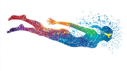 Male athlete swimmer doing a training exercise for a swimming sports race event by practising the breast stroke and diving underwater shown in a contemporary abstract painting, stock illustration 