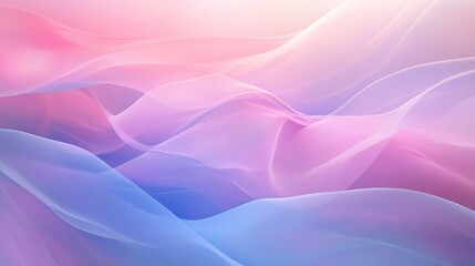 Obraz premium A modern abstract scene of rippling layers in pastel pink, blue, and purple, with soft lighting and gradients