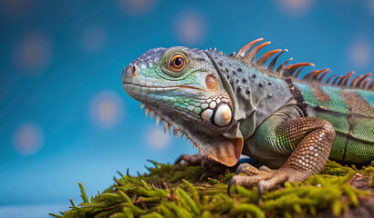 Fototapeta premium iguana on a tree light blue background