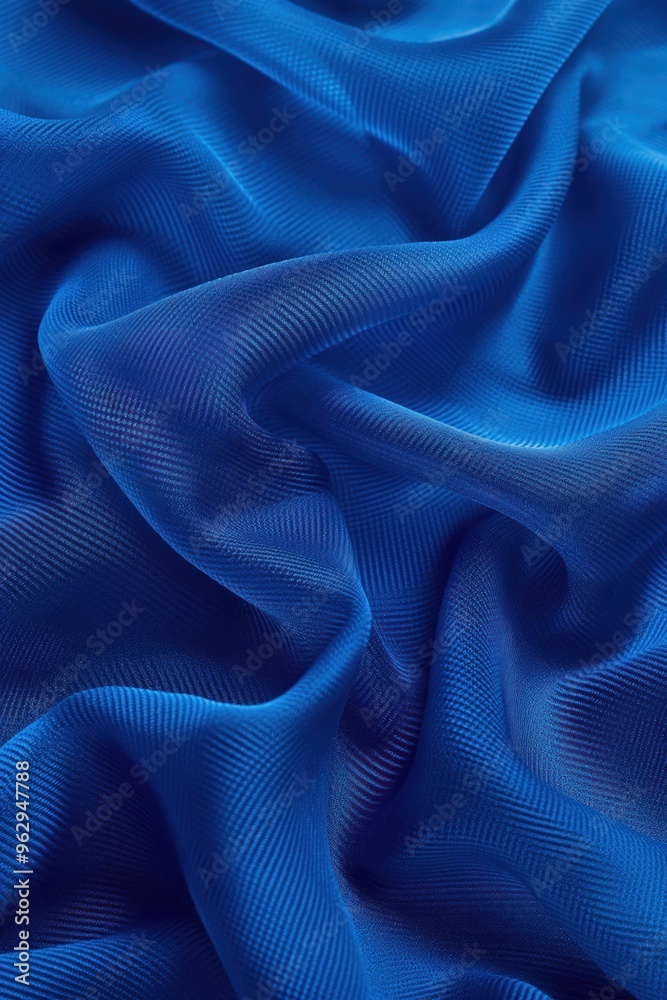 Poster Blue fabric texture close-up showing zigzag pattern. Unique material with dynamic movement. Folded design creates depth and dimension. Slightly elevated angle highlights intricate details.